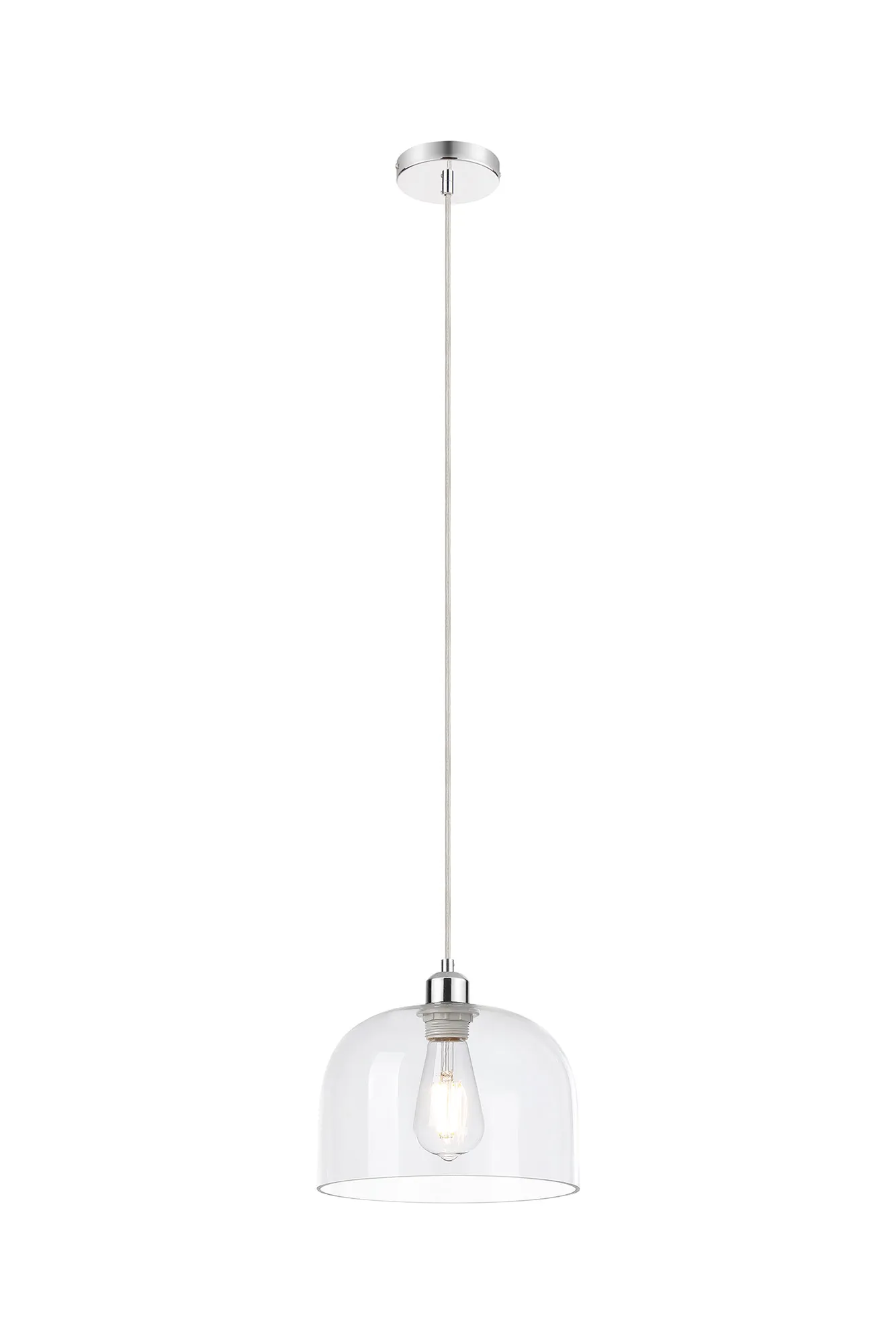 DK1143  Cawdor Single Pendant, 1 Light E27, Polished Chrome/Clear/Clear Cloche Glass